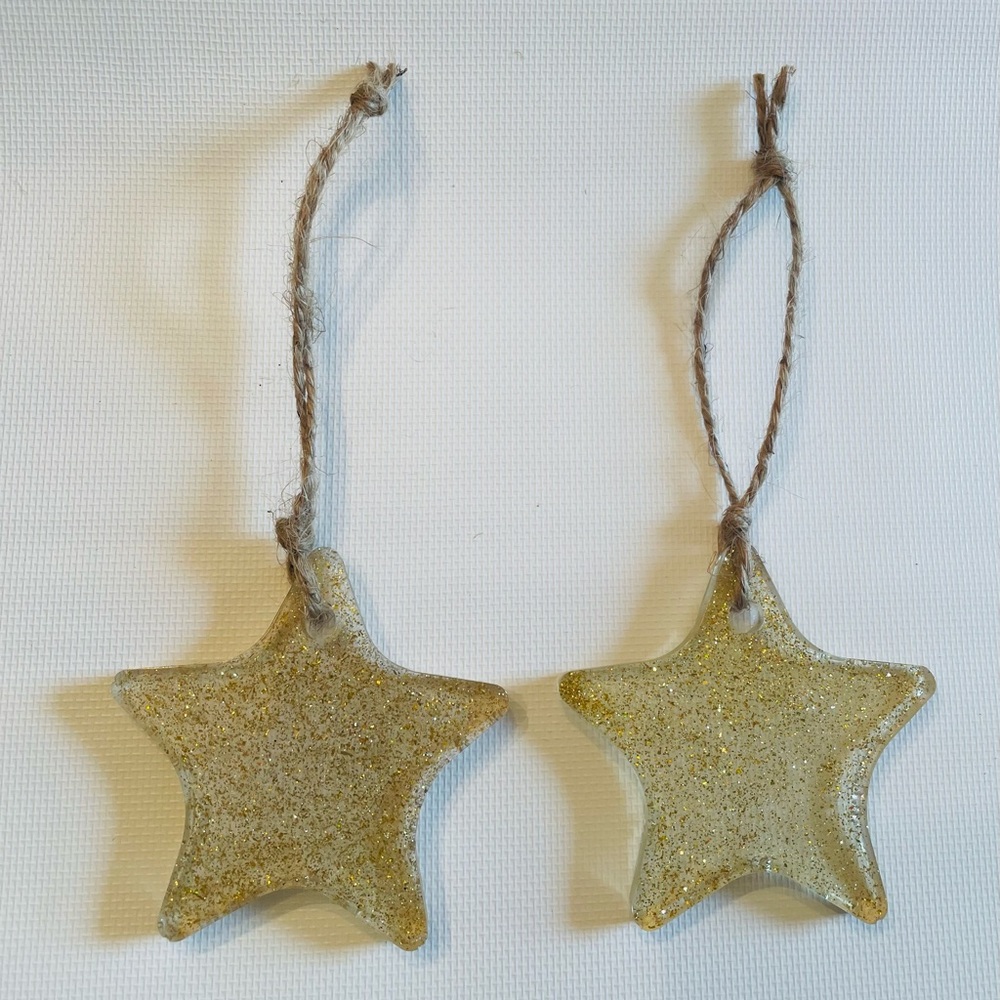 Hand Crafted Resin Gold Star Holiday Ornaments Set of 2
